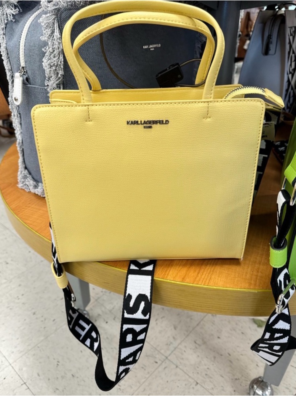 Karl Lagerfeld Lemon Yellow Structured Tote with Logo Strap